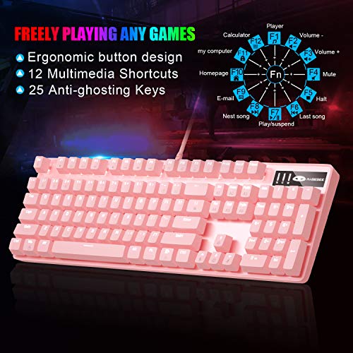 Clavier de jeu mécanique rose et souris-5