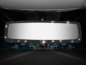 Rétroviseur intérieur de voiture en strass noir