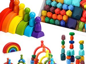 TOY Life Rochers empilables arc-en-ciel en bois