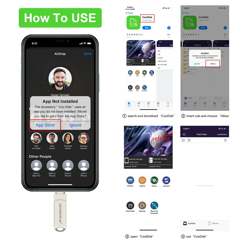 Clé USB 3.0 OTG 2 en 1 en métal pour iPhone