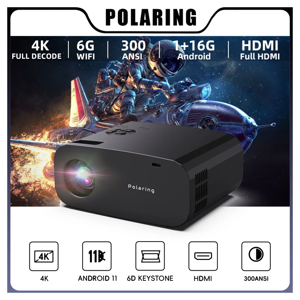 POLARING-Projecteur P7: Android, 4K, Wifi, Keystone, HDMI – Test et Avis