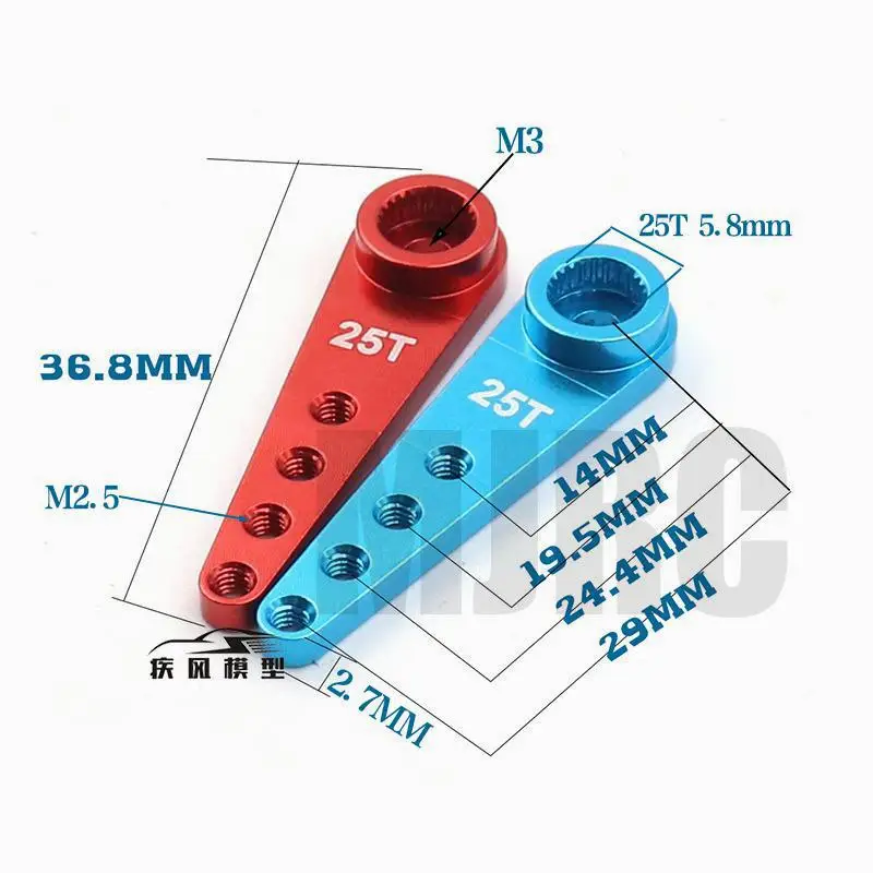 Bras De Servo RC En Alliage D'aluminium 25T - Pièce De Rechange Pour Voiture RC 1/8 1/10 (bleu)