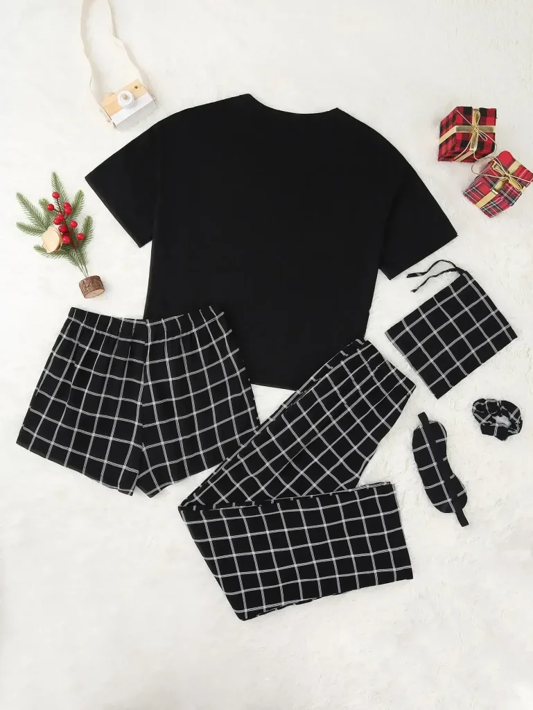 Ensemble pyjama femme : manches courtes, carreaux – Test et Avis